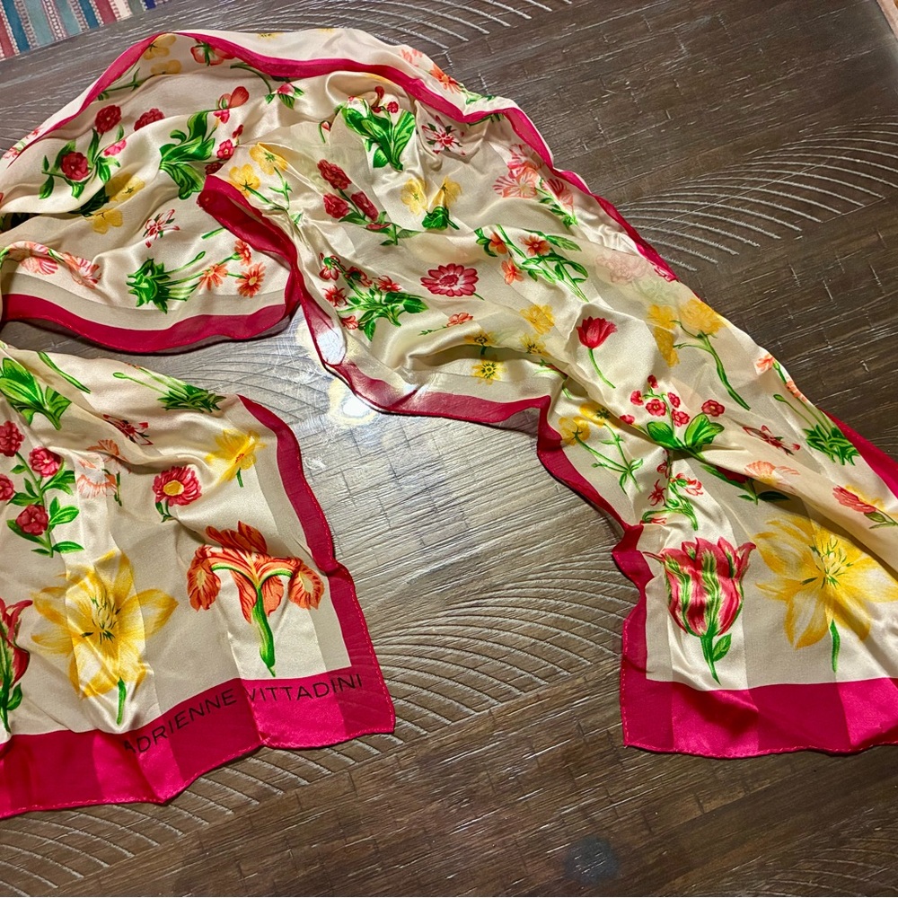 Adrienne Vittadini Pink and Cream Silk Scarf